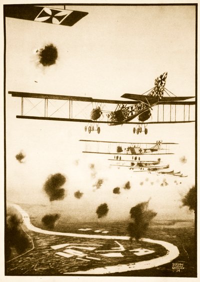 Daylight Raid Lontoossa, kuvitus John Hamiltonin Flying Memoriesista tekijältä Stanley Orton Bradshaw