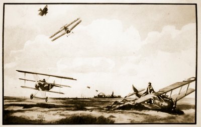 Richthofenin kuolema, kuvitus John Hamiltonin teoksesta Flying Memories tekijältä Stanley Orton Bradshaw