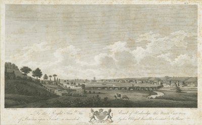 Burton-upon-Trentin silta ja kaupunki: kaiverrus, 1779 tekijältä Stebbing Shaw