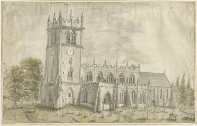 Eccleshall Church: akvarellimaalaus, nd [1762-1802] tekijältä Stebbing Shaw