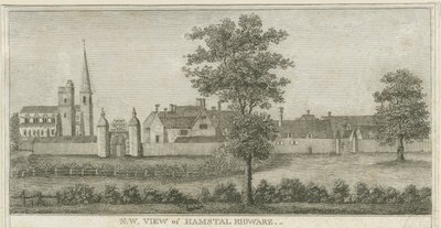 Hamstall Ridware - kirkko ja kartano: kaiverrus, nd [1762-1802] (painettu) tekijältä Stebbing Shaw