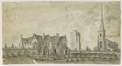 Hamstall Ridware - kirkko ja kartano: akvarellimaalaus, nd [1762-1802] tekijältä Stebbing Shaw