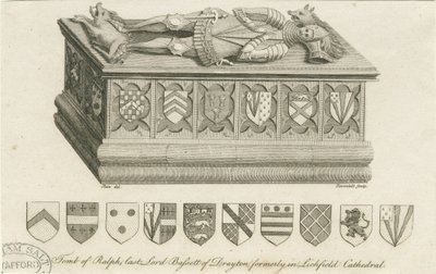 Lichfieldin katedraali - Lord Bassettin hauta: kaiverrus ja [c 1791] (tulostus) tekijältä Stebbing Shaw