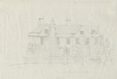 Madeley - [?Mr Youngin] House: lyijykynäpiirros ja [?1700-luku] tekijältä Stebbing Shaw