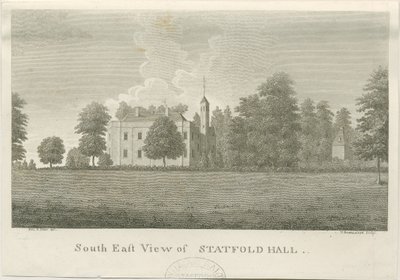 Statfold Hall: kaiverrus, nd [1762-1798] (painettu) tekijältä Stebbing Shaw