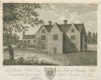 Streethay Hall: kaiverrus, nd [18. vuosisadan loppupuoli] (vedos) (printti) tekijältä Stebbing Shaw