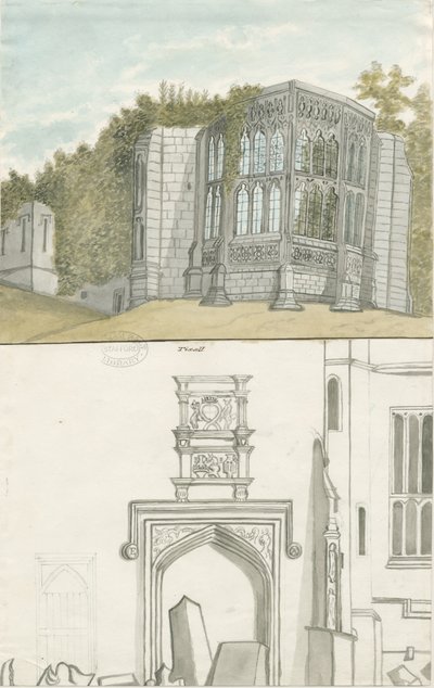 Tixall - Goottilainen ikkuna ja heraldinen antiikki: akvarellimaalaus, nd [1762-1802] (maalaus) tekijältä Stebbing Shaw