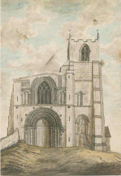 Tutbury Priory Church: akvarellimaalaus, nd [1762-1802] tekijältä Stebbing Shaw