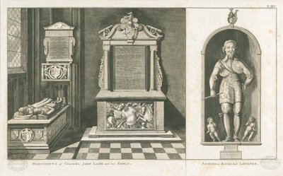 Wolverhampton - Eversti John Lanen ja amiraali Richard Levesonin muistomerkit: kaiverrus, nd [c 1798] (painettu) tekijältä Stebbing Shaw