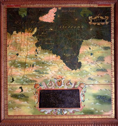 Afrique du Nord: Kyrenaic- ja Marmarique-alueen kartta, jonka on tehnyt Stefano Bonsignori (? -1589), italialainen kosmografi ja taidemaalari. Noin 1581. Firenze, Palazzo Vecchio, Sala del Mappamondo tekijältä Stefano Buonsignori