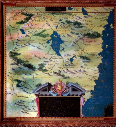Etelä-Afrikka (Mosambik) Kartan teki Stefano Bonsignori (? -1589) italialainen kosmografi ja taidemaalari. Noin 1581. Firenze, Palazzo Vecchio, Sala del Mappamondo tekijältä Stefano Buonsignori