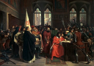 Ateenan herttuan Gautier VI Briennen karkottaminen vuonna 1343. tekijältä Stefano Ussi