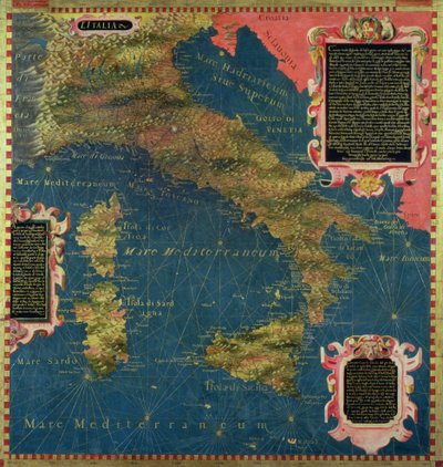 Kuudennentoista vuosisadan Italian kartta, "Sala delle Carte Geografiche" (Maantieteellisten karttojen sali) 1575 (öljy paneelille) tekijältä Stefano and Danti Egnazio Bonsignori