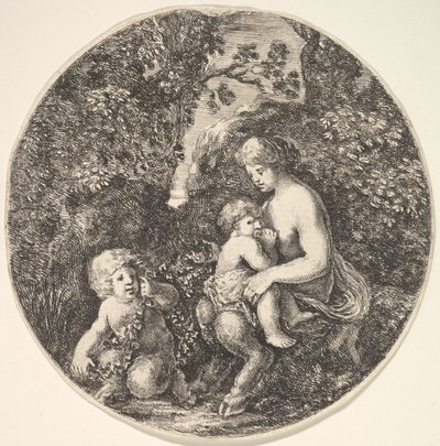 Naissattyyri imettää lasta oikealle, kääntynyt vasemmalle, satyyrilapsi..., 1639. tekijältä Stefano della Bella