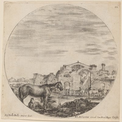 Diocletianuksen ja Nukkuvan paimenen kylpylät, 1646. tekijältä Stefano della Bella