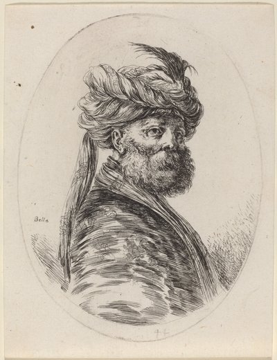 Moro barbut amb un turbant de plomes i un vel, girat a la dreta, 1649-1650. finlandès tekijältä Stefano della Bella