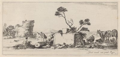 Campagna-kohtaus taiteilijapiirroksen kanssa, vuonna 1647 tai ennen. tekijältä Stefano della Bella