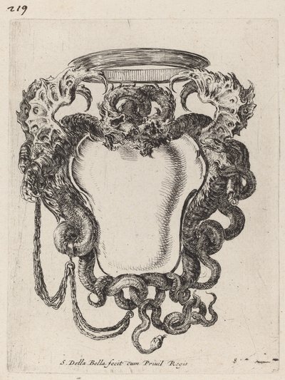 Lohikäärmeiden reunustama Cartouche, 1647. tekijältä Stefano della Bella