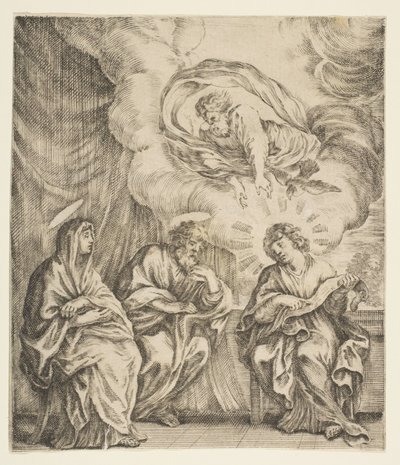 Jeesus-lapsi selittää kirjoituksia äidilleen ja Pyhälle Joosefille, n. 1627. tekijältä Stefano della Bella