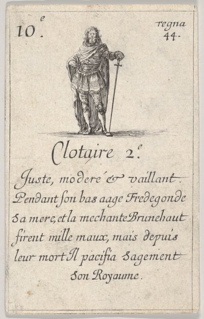 Clotaire 2.-e Kohtuullinen, kohtalainen..., Game of the Kings of France Jeu des Rois de Fran..., 1644. tekijältä Stefano della Bella
