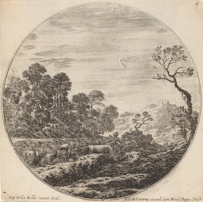 Lehmät laiduntavat laaksossa, 1646. tekijältä Stefano della Bella