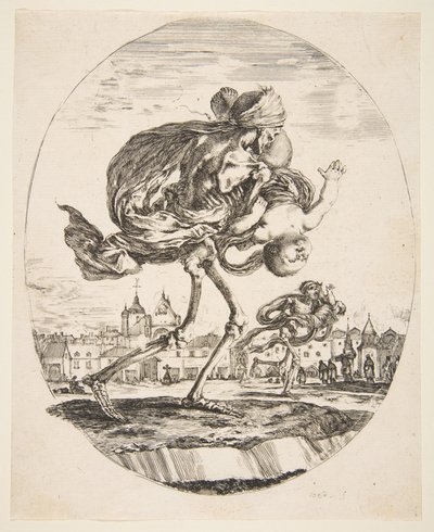 Death Carrying an Infant, viidestä kuolemasta Les cinq Morts, n. 1648. tekijältä Stefano della Bella