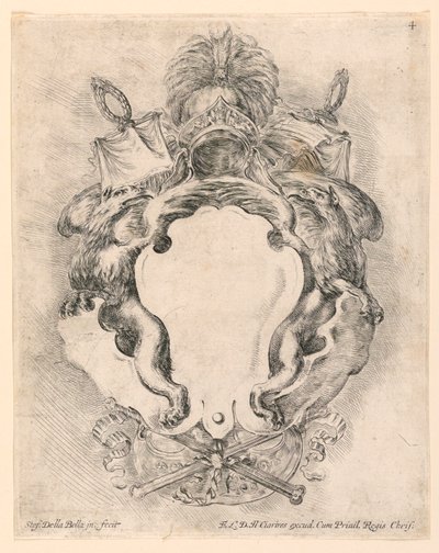 Escutcheon, No. 4 kappaleesta "Kokoelma erilaisia ​​oikkuja ja yhdeksän keksintöä kansioista ja koristeista" tekijältä Stefano della Bella