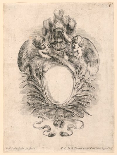 Escutcheon, No. 5 "Kokoelma erilaisia ​​mielijohteita ja yhdeksän kansioiden ja koristeiden keksintöä" tekijältä Stefano della Bella
