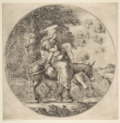 Lento Egyptiin, pyöreä sävellys, n. 1662. tekijältä Stefano della Bella