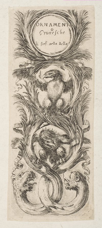 Etupuoli: Ornamentteja tai groteskeja, n. 1653. tekijältä Stefano della Bella