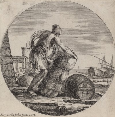 Laivan rahtia kuljettava keittiöorja, 1656. tekijältä Stefano della Bella