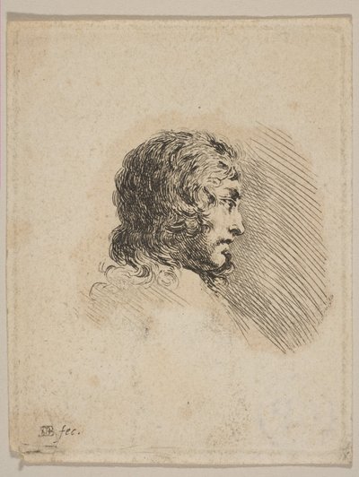 Nuoren miehen pää profiilissa, eri muotokuvista Recueil de Diverses Pieces S..., ca. 1647. tekijältä Stefano della Bella