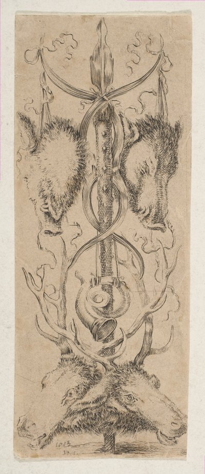 Metsästyspalkinto polttarin päillä pohjassa, n. 1653. tekijältä Stefano della Bella