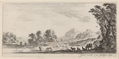 Maisema, jossa paimen vartioi laumaansa vuonna 1647 tai sitä ennen. tekijältä Stefano della Bella