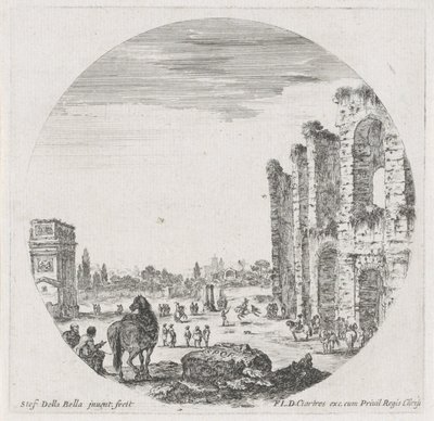 Maisema Colosseumin ja Konstantinuksen kaaren kanssa Maisemat ja rauniot Roomassa (sarjan nimi) Paysages et Ruines de Rome (sarjan nimi) tekijältä Stefano della Bella
