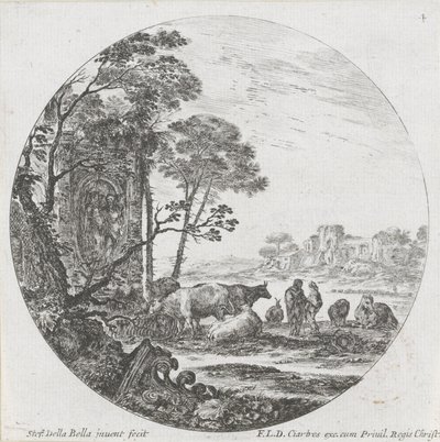 Maisema lauma ja korintin pääkaupunki Maisemat ja rauniot Roomassa (sarjan nimi) Paysages et Ruines de Rome (sarjan nimi) tekijältä Stefano della Bella