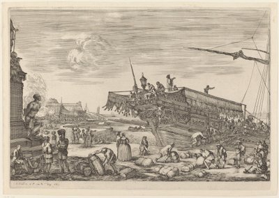Laivan lastaus, luultavasti c. 16541655. tekijältä Stefano della Bella