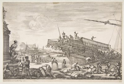 Ladataan keittiötä Livornon sataman näkymistä Vues du port de Livourne, 1654-55. tekijältä Stefano della Bella