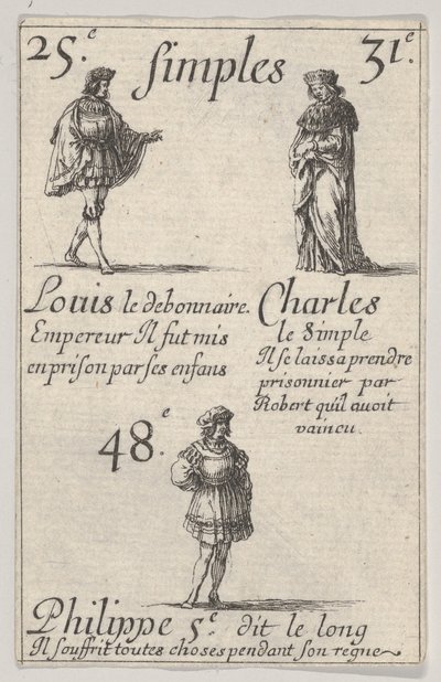 Louis le debonnaire... Charles le Simple, Game of the Kings of France Jeu des Rois..., 1644. tekijältä Stefano della Bella