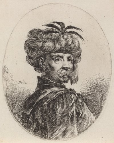 Moor viidellä höyhenellä leikatussa turbaanissa, 16491650. tekijältä Stefano della Bella