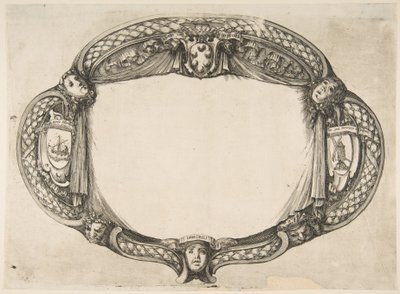 Ornamenttisuunnittelu laitteen opinnäytetyölle: Quest un soccorso, ca. 1656. tekijältä Stefano della Bella