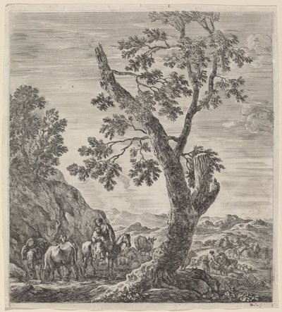Talonpoikanainen hevosen selässä, lapsi sylissään, 1656. tekijältä Stefano della Bella