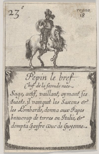 Pepin, lyhyt toisen rodun päällikkö..., Game of the Kings of France Jeu des Ro..., 1644. tekijältä Stefano della Bella