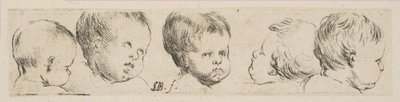 Levy 10: Five Heads of Children, kokoelmasta erilaisia doodle- ja etsausproo..., n. 1646. tekijältä Stefano della Bella