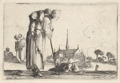 Levy 10: talonpoikanainen kääntyi oikealle, lapsi selässä, poika lyi..., n. 1642. tekijältä Stefano della Bella