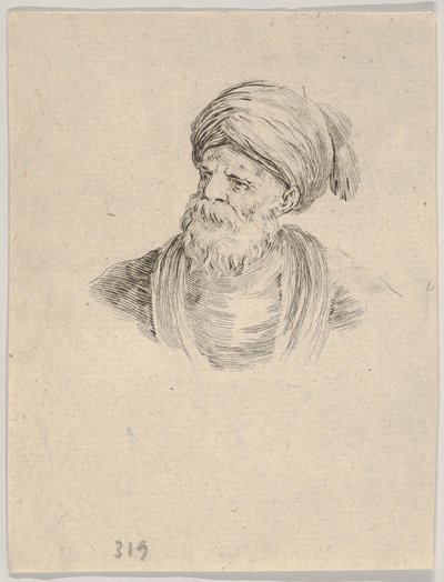 Levy 12: Turbaaniin pukeutuneen vanhan turkkilaisen miehen rintakuva vasemmalle, Various..., 1650. tekijältä Stefano della Bella