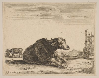 Levy 13: puhveli makuulla, eri eläimistä Diversi animali, n. 1641. tekijältä Stefano della Bella