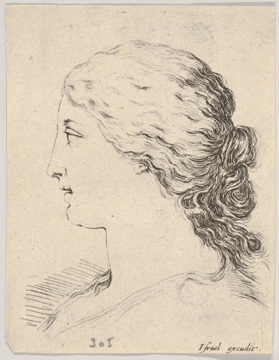 Levy 14: naisen pää, profiilissa, kirjasta "Kirja Learning to Draw" Livre pou..., n. 1649. tekijältä Stefano della Bella