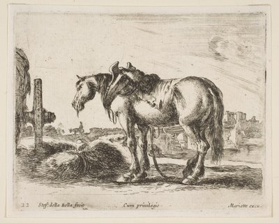 Levy 22: kärryhevonen, eri eläimistä Diversi animali, n. 1641. tekijältä Stefano della Bella