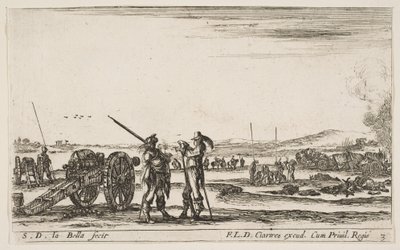 Levy 3: Upseeri antaa käskyjä sotilaalle keskellä etualalla, tykki vasemmalla,..., n. 1641. tekijältä Stefano della Bella